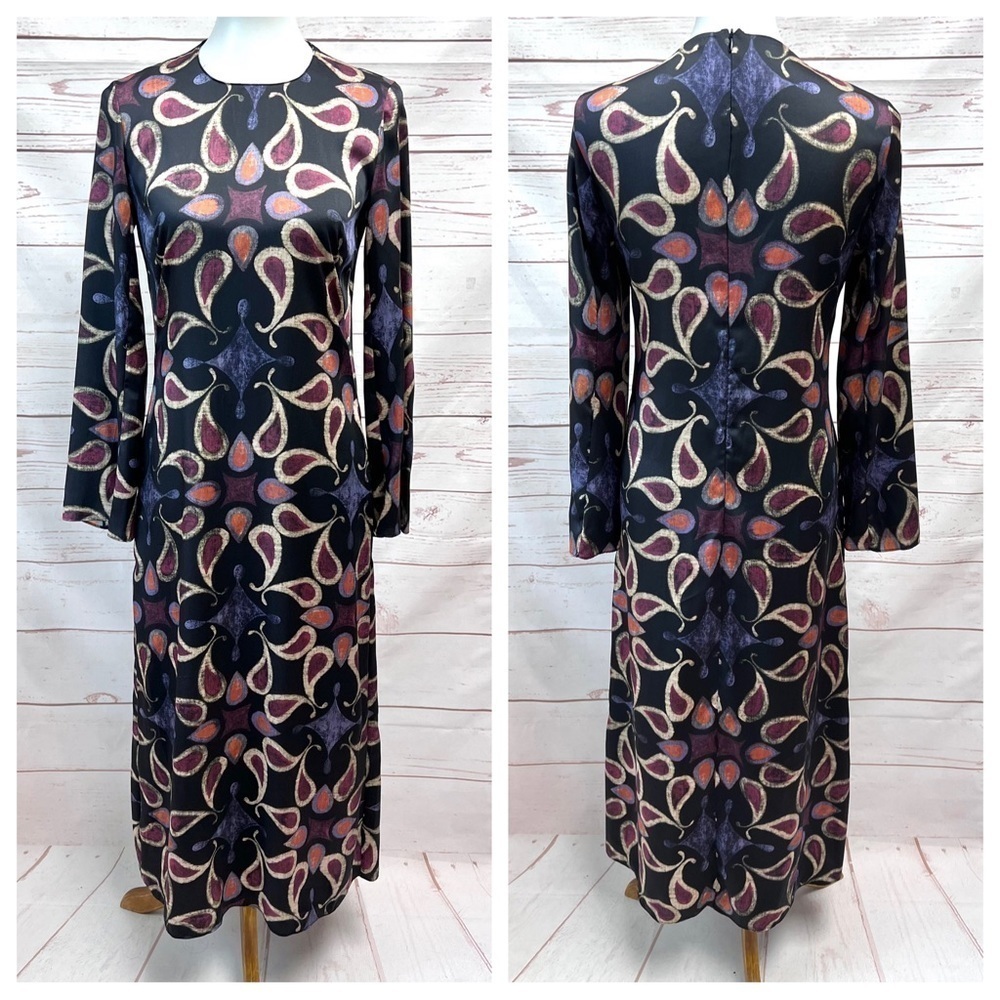 Zara Paisley Mandala Floral Silky Pocket Long Sleeve Midi Maxi Dress